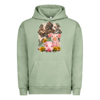 Pigment Oil Green Western Pigs with Crosses Urban Hoodie - LillyAllenDesigns
