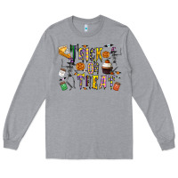 Heather Grey trick or treat Long Sleeve Tee - CowhideDigitalArt