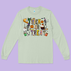 Trick Or Treat Long Sleeve Tee Designed By Cowhidedigitalart