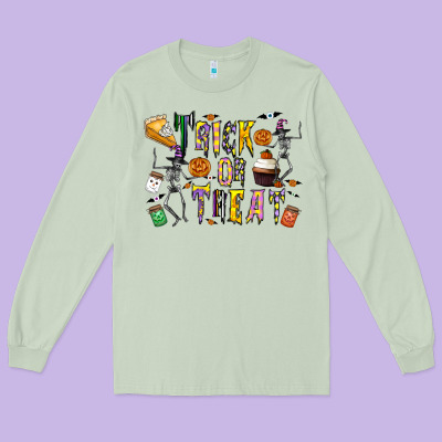 Trick Or Treat Long Sleeve Tee Designed By Cowhidedigitalart