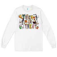 White trick or treat Long Sleeve Tee - CowhideDigitalArt