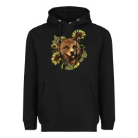 Black bear head sunflowers Heavyweight Hoodie - NancyCooperArtShop