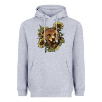 Heather Grey bear head sunflowers Heavyweight Hoodie - NancyCooperArtShop