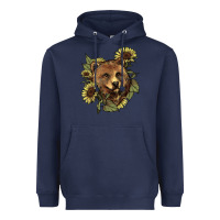 Navy bear head sunflowers Heavyweight Hoodie - NancyCooperArtShop