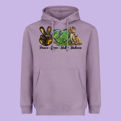 Peace Love Baby Baboon Heavyweight Hoodie Designed By Lillyallendesigns
