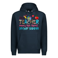 Navy this teacher wears her her on her sleeve Premium Hoodie - NancyCooperArtShop