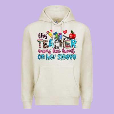 This Teacher Wears Her Her On Her Sleeve Premium Hoodie Designed By Nancycooperartshop