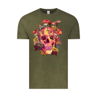 Vintage Olive Floral skeleton with mushrooms Vintage Tee - RanaPortraitStore