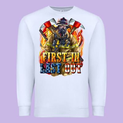 First In Last Out American Firefighter Premium Sweatshirt Designed By Lillyallendesigns