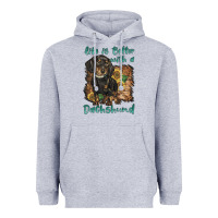 Heather Grey life is better with a dachshund Heavyweight Hoodie - BarkalooDesign