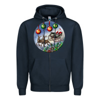 Navy santa claus with deer christmas ornament Zipper Hoodie - BundleAndBundleShop