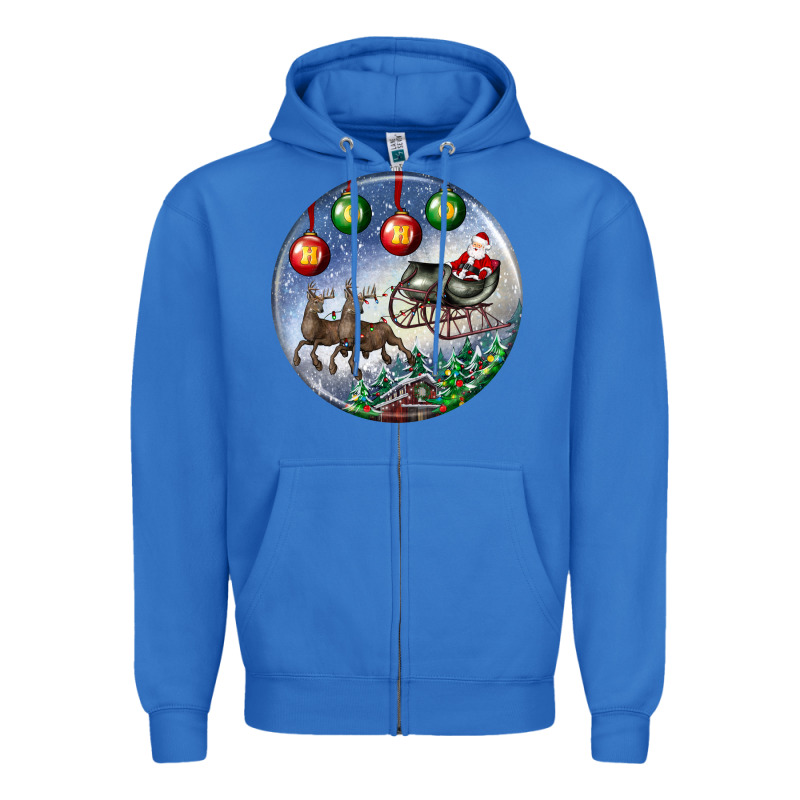 Santa Claus With Deer Christmas Ornament Zipper Hoodie by BundleAndBundleShop | Teevron