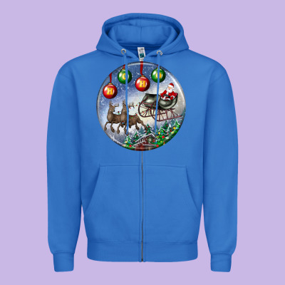 Santa Claus With Deer Christmas Ornament Zipper Hoodie Designed By Bundleandbundleshop