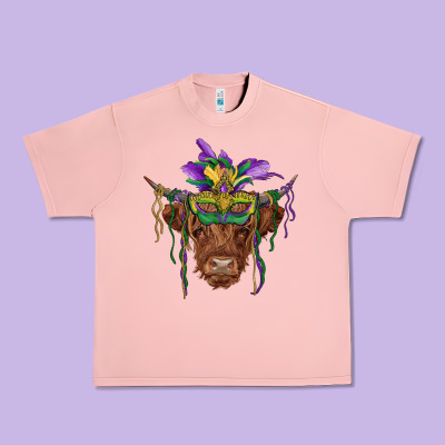 Mardi Gras Mask Highland Cow Urban Heavy Tee Designed By Ranaportraitstore