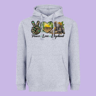 Peace Love Elephant Heavyweight Hoodie Designed By Lillyallendesigns