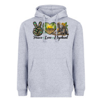Heather Grey Peace Love Elephant Heavyweight Hoodie - LillyAllenDesigns