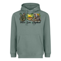 Sage Peace Love Elephant Heavyweight Hoodie - LillyAllenDesigns