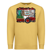 Antique Gold christmas on the farm tractor buffalo plaid Premium Sweatshirt - Jasminsmagicworld