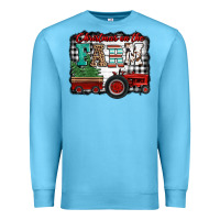Ocean Blue christmas on the farm tractor buffalo plaid Premium Sweatshirt - Jasminsmagicworld