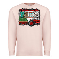 Pale Pink christmas on the farm tractor buffalo plaid Premium Sweatshirt - Jasminsmagicworld