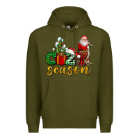 Army Green cozy season with santa christmas tree cactus and gift Premium Hoodie - AdoDesignShop