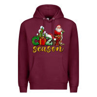 Burgundy cozy season with santa christmas tree cactus and gift Premium Hoodie - AdoDesignShop
