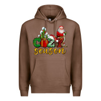Chestnut cozy season with santa christmas tree cactus and gift Premium Hoodie - AdoDesignShop