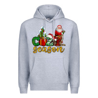 Heather Grey cozy season with santa christmas tree cactus and gift Premium Hoodie - AdoDesignShop