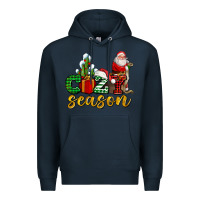 Navy cozy season with santa christmas tree cactus and gift Premium Hoodie - AdoDesignShop