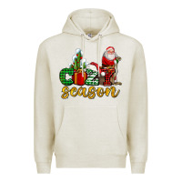 Oatmeal Heather cozy season with santa christmas tree cactus and gift Premium Hoodie - AdoDesignShop