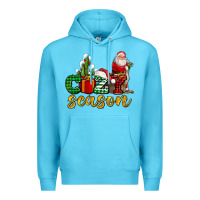 Ocean Blue cozy season with santa christmas tree cactus and gift Premium Hoodie - AdoDesignShop