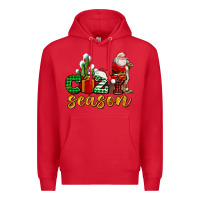 Red cozy season with santa christmas tree cactus and gift Premium Hoodie - AdoDesignShop