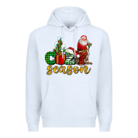 White cozy season with santa christmas tree cactus and gift Premium Hoodie - AdoDesignShop