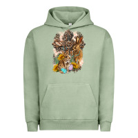 Pigment Oil Green Western Rabbit with Crosses Urban Hoodie - LillyAllenDesigns