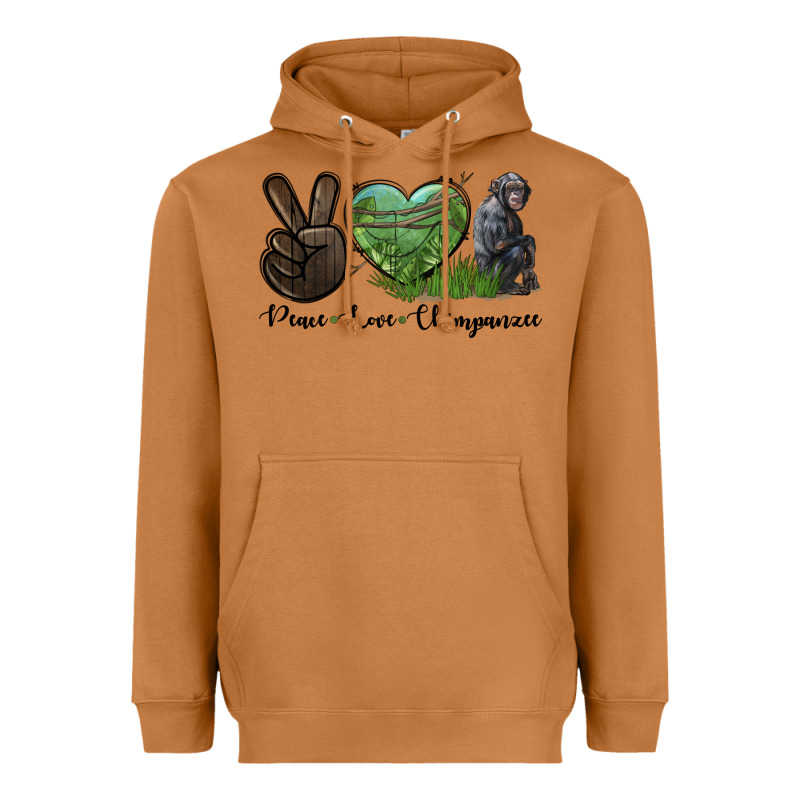 Peace Love Chimpanzee Heavyweight Hoodie by LillyAllenDesigns | Teevron