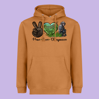 Peace Love Chimpanzee Heavyweight Hoodie Designed By Lillyallendesigns