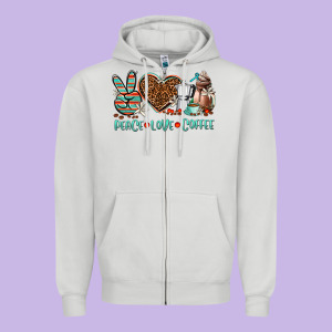 Peace Love Coffee Zipper Hoodie Designed By Adodesignshop