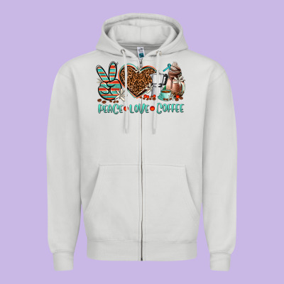 Peace Love Coffee Zipper Hoodie Designed By Adodesignshop