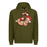 Army Green cute christmas sloth Premium Hoodie - MaliasSmallBusiness