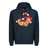 Navy cute christmas sloth Premium Hoodie - MaliasSmallBusiness