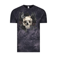 Cloud Black Floral skull Vintage Tee - RanaPortraitStore