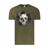 Vintage Olive Floral skull Vintage Tee - RanaPortraitStore