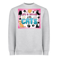 Heather Grey life is better with cats Heavyweight Sweatshirt - MaliasSmallBusiness