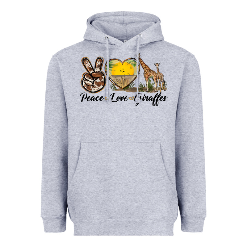 Peace Love Giraffes Heavyweight Hoodie by LillyAllenDesigns | Teevron