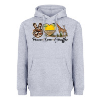 Heather Grey Peace Love Giraffes Heavyweight Hoodie - LillyAllenDesigns