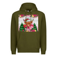 Army Green pink christmas cow Premium Hoodie - MaliasSmallBusiness