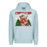 Blue Mist pink christmas cow Premium Hoodie - MaliasSmallBusiness