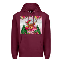 Burgundy pink christmas cow Premium Hoodie - MaliasSmallBusiness