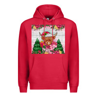 Cardinal pink christmas cow Premium Hoodie - MaliasSmallBusiness