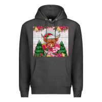 Charcoal Heather pink christmas cow Premium Hoodie - MaliasSmallBusiness